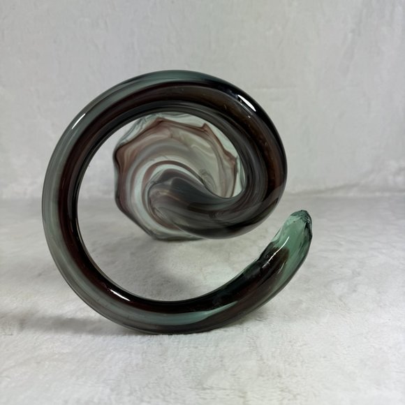 Vintage Murano Style Hand Blown Trumpet Coil pedestal Purple Art Glass Sculpture - Picture 4 of 10